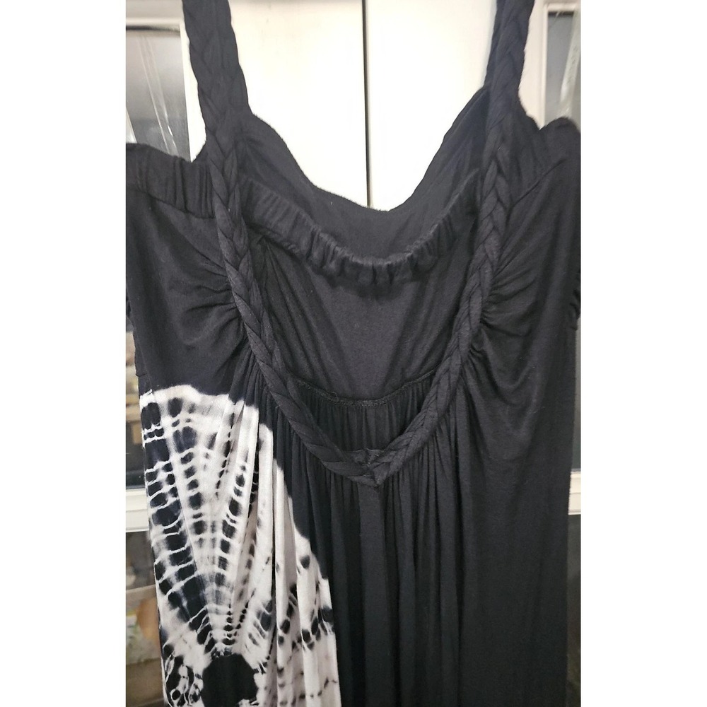 Boho Jersey Tie-dye Maxi Dress Black White Braided Straps Sz M Hippie Vibes #229 - Picture 4 of 8